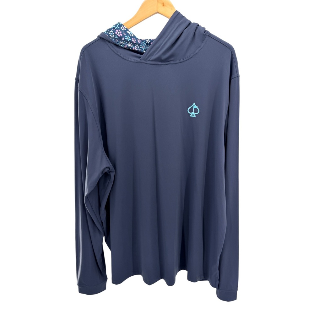Pins and Aces Long Sleeve Golf Shirt Hooded Spade Logo Blue Print Hood 3XL XXXL
